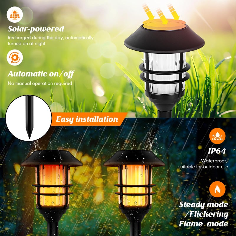 ZOOHAR Solar Pathway Flame Lights - Outdoor Solar LEDs with Metal Construction, Waterproof, Perfect for Gardens, Pathways, Patio, Balcony & Pool, 2 Packs - Image 4